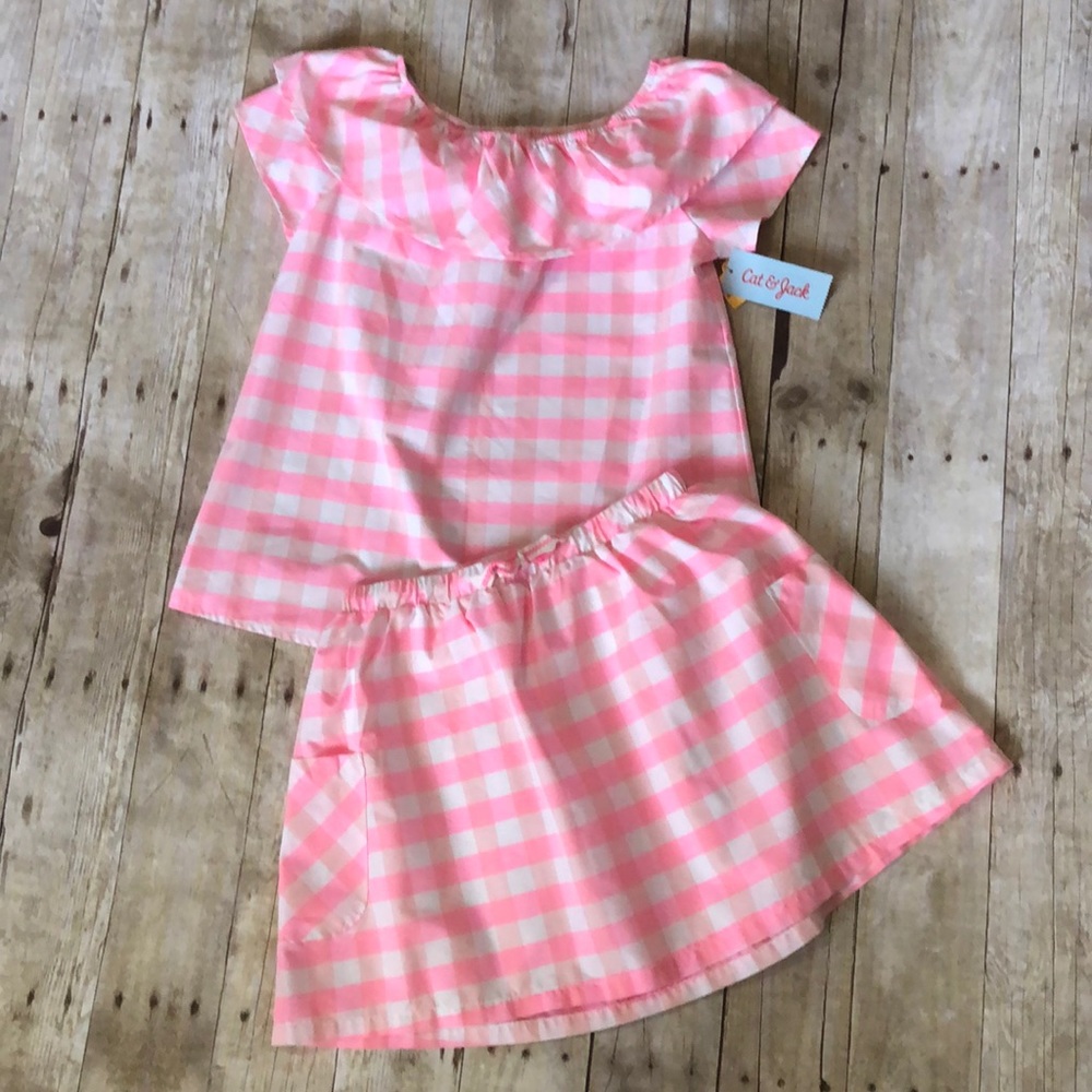 NWT girls pink plaid 2 piece dress size L(10-12)